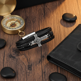 Dark wood flat lay compass wallet