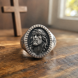 Jesus Crown of Thorns Signet Ring – Christian Faith Cross Ring