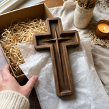 Hand-Carved Star of Bethlehem Wooden Cross – Christian Wall Decor & Faith Gift
