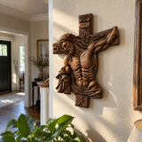 Hand-Carved Beech Wood Crucifix – Jesus Christ Wall Cross