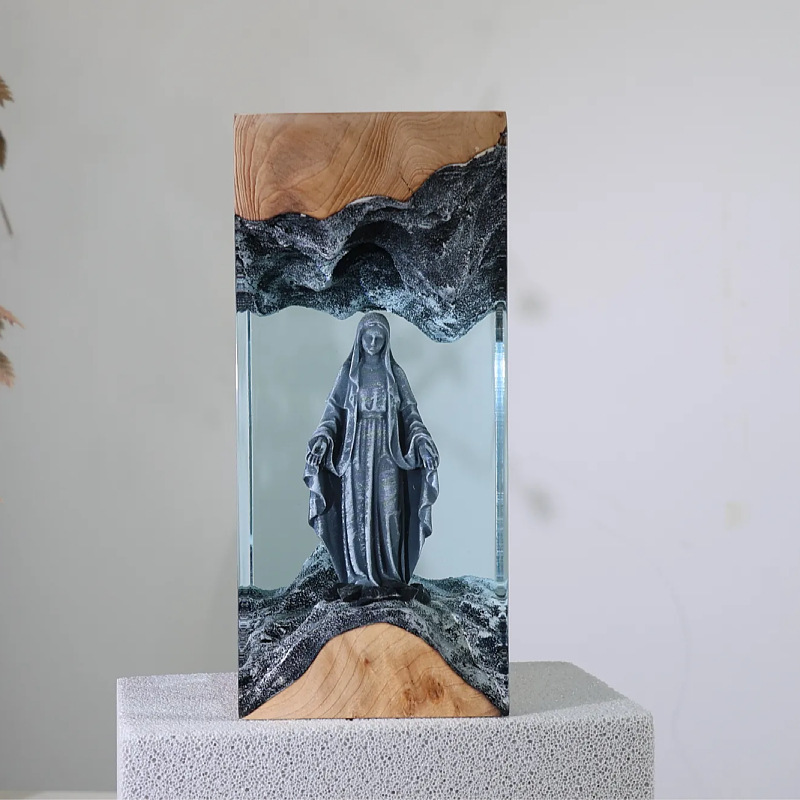 Virgin Mary Resin & Wood Night Light Ornament (Plug-in Version)