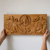 Trinity of Grace” Hand-Carved Jesus & Holy Spirit Wood Wall Art – 22.75