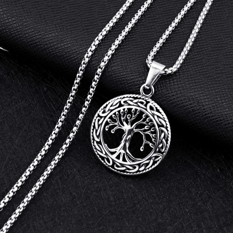 Tree of Life Necklace Pendant Stainless Steel Protection Lucky Talisman Celtic Jewelry for Men Women