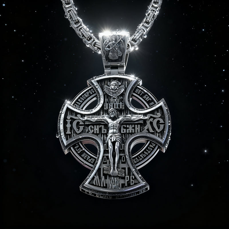 Double Sided 925 Sterling Silver Religious Pendant - Crucifixion of Christ & St. Michael Medal - Choose from 5 Chain Styles - Free Polishing Cloth