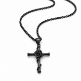 Rose Wrapped Cross Necklace, Retro Religious Pendant for Men Women