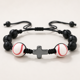 Sports Faith Baseball Bead Cross Adjustable Braided Bracelet