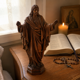 Hand Carved Sacred Heart of Jesus Virgin Mary Wooden Tabletop Ornament