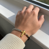 Two-Tone Cross & Natural Stone Bracelet