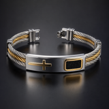 Three‑Row Braided Wire Cross Stainless Steel Men's Bracelet