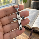 Layered Two-Tone Cross Necklace – Modern Christian Pendant for Men