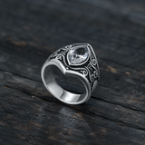 Vintage Gothic Scroll Engraved Marquise Stone Mens Signet Ring