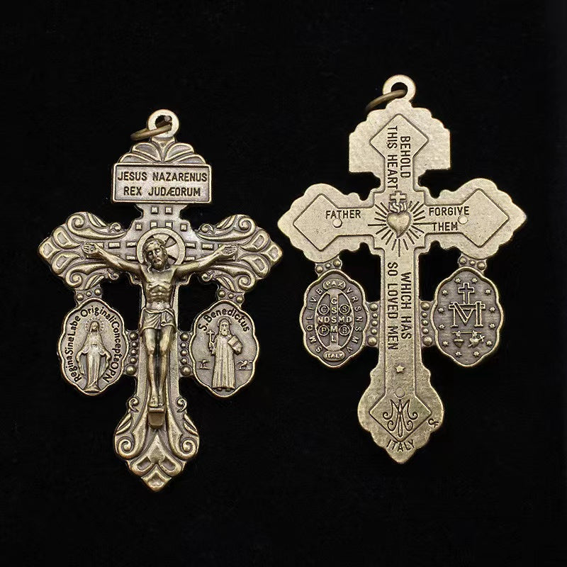 Double Pardon Cross Double Sided Engraved Miraculous Medal St. Benedict Medal Pendant