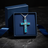 Deep blue box with ribbon - marble surface