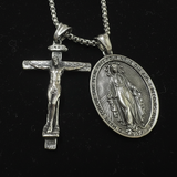 Jesus Cross and Virgin Mary Combination Necklace Pendant