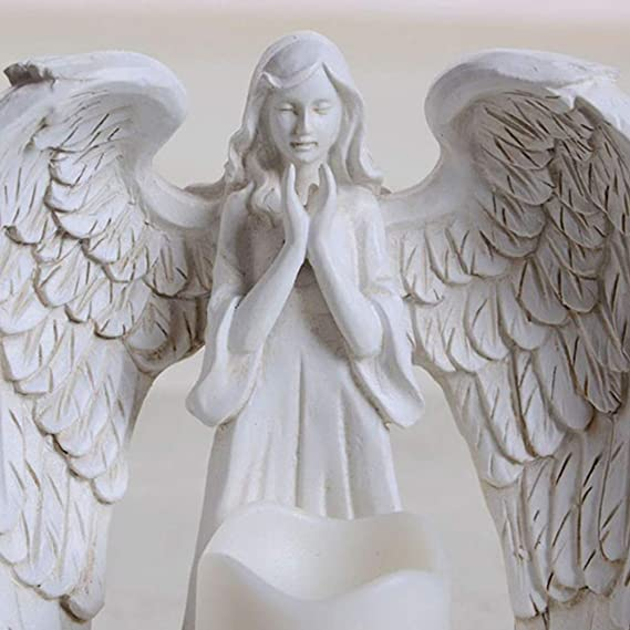 Angel Candle Holder with LED Candle, Battery-Powered, Angel Memorial Gifts, Angel Wing Praying Statue for Home Decoration