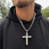Two‑Tone Textured Stainless Steel Men’s Cross Necklace