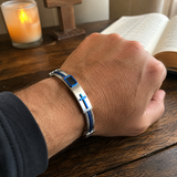 Three‑Row Braided Wire Cross Stainless Steel Men's Bracelet