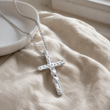 Twisted Hammered Textured Cross Pendant Necklace