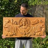 Trinity of Grace” Hand-Carved Jesus & Holy Spirit Wood Wall Art – 22.75