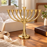 9-Branch Hanukkah Menorah – A Symbol of Faith, Hope & Divine Light | Elegant Gold, Silver, Bronze & Black Candle Holder