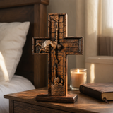 Christ Still Reaches Down – Hand-Carved Beechwood Savior Cross - size and finish detail