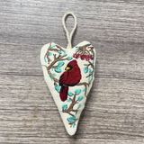 Hand-Embroidered Christmas Heart Ornaments - Reindeer/Gingerbread Man Design for Christmas Tree
