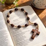 Handmade Wooden Bead Rosary Bracelet with Crucifix – Christian Prayer Bracelet