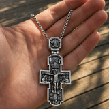 Orthodox S925K Silver Double-Sided Engraved Jesus Christ Crucified and Saints Orthodox Necklace