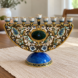 Vintage Blue & Gold Enamel Hanukkah Menorah
