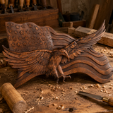 Eagle & Flag Wood Wall Plaque - Handcrafted American Heritage Tribute