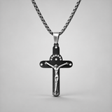 Crucifix Cross Necklace with Crystals, 316L Stainless Steel Religious Pendant for Men