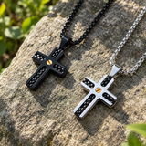 Braided Inlay Cross Necklace – Modern Christian Pendant for Men