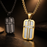 Men's Cross Dog Tag Necklace, Stainless Steel Faith Pendant