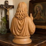 Hand-Carved Cypress Wood Sacred Heart of Jesus Statue – Christian Prayer & Home Devotional Decor