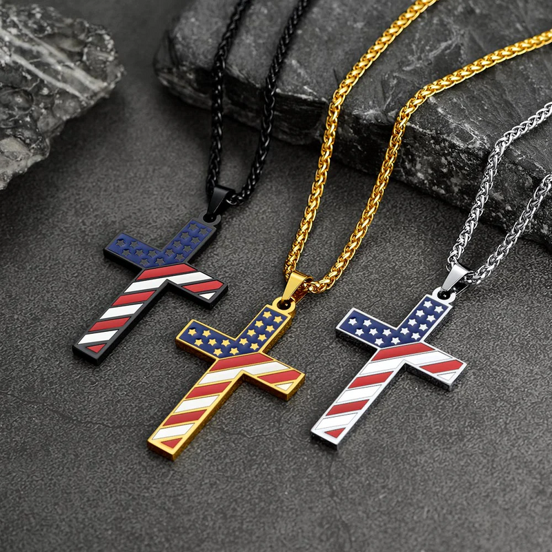 American Flag Cross Necklace