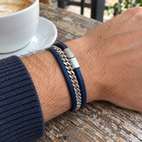 Navy Double-Wrap Bracelet with Silver-Tone Chain