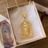 Our Lady of Guadalupe Temple‑Style Rhinestone Inlaid Stainless Steel Necklace