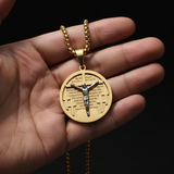 3D Crucifixion Lord’s Prayer Engraved Medallion Pendant Necklace
