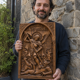 Hand-Carved Archangel Saint Michael Wood Wall Plaque | Catholic Home Decor | Christian Wall Art