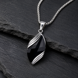 Angel's Tears Two‑Tone Gemstone Titanium Steel Necklace, Men's Blue Sandstone & Black Onyx Pendant