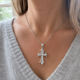 Full Inlaid CZ Gothic Fleur-de-lis Cross Stainless Steel Necklace