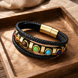 Double Layer Braided Leather 7 Chakra Natural Healing Stone Bracelet