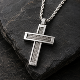 Braided Steel‑Wire Textured Cross Pendant Necklace