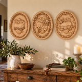 Sacred Family Three Sacred Hearts Wall Decoration Wood Sculpture