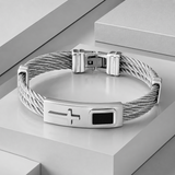 Three‑Row Braided Wire Cross Stainless Steel Men's Bracelet