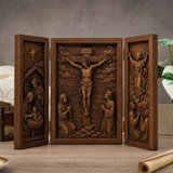 The Life of Christ Hand-Carved Beechwood Triptych – From Nativity to Resurrection Glory