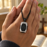 Radiant Shield Pendant Necklace – Titanium Steel Faith-Inspired Men's Necklac