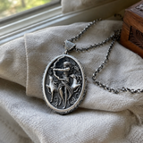 Artemis Greek Goddess Pendant Necklace, Vintage Pure Tin Mythology Necklace