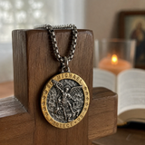 Two-Tone St. Michael Archangel Protection Medal Stainless Steel Necklace - craftsmanship detail