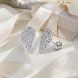 Angel Wing Moissanite Stud Earrings, Solid 925 Sterling Silver Pave Setting Wing Earrings, Guardian Symbol Jewelry Gift for Women